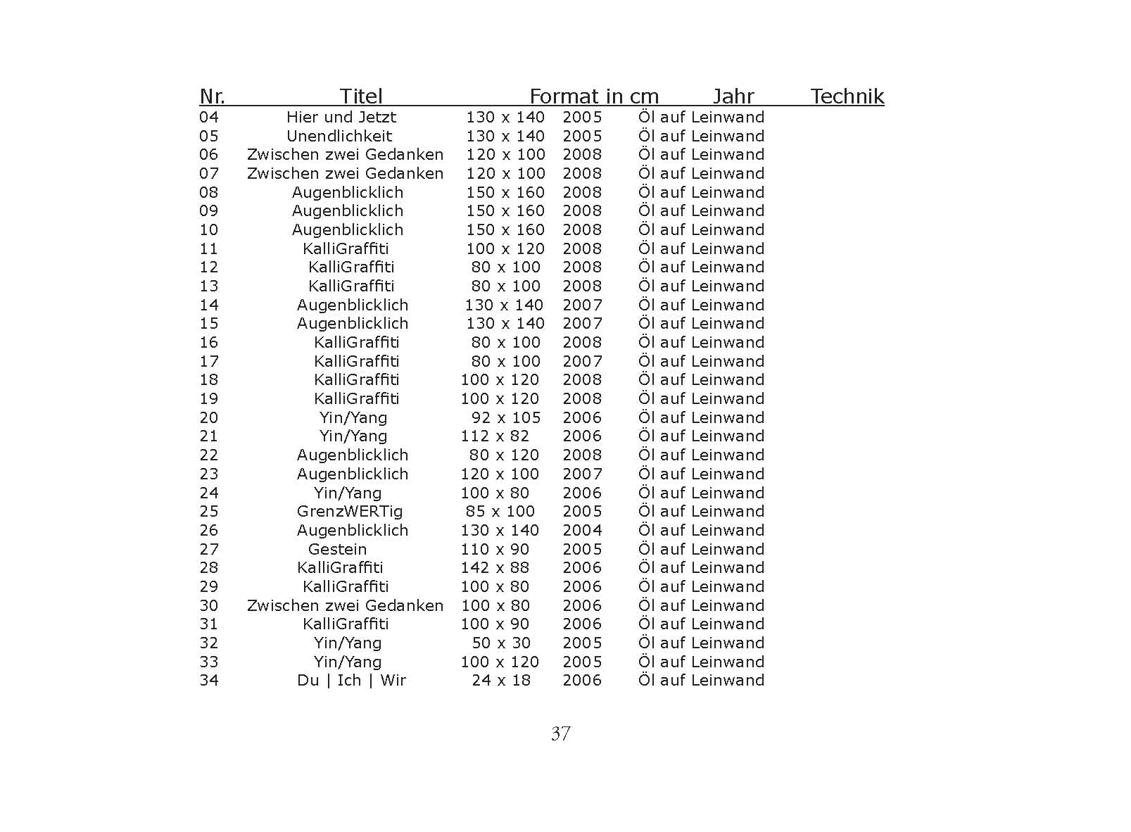 Katalog Seite 37 — Werkliste